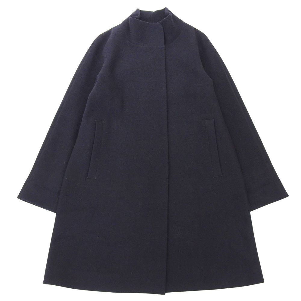 Excellent condition Super 140's 100% Wool Stand Collar Coat Women's Navy 34 T1B50-027-29 Coat 34 Women's