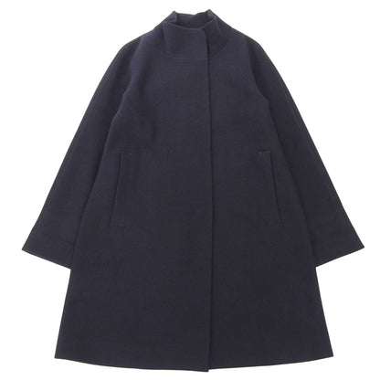 Excellent condition Super 140's 100% Wool Stand Collar Coat Women's Navy 34 T1B50-027-29 Coat 34 Women's