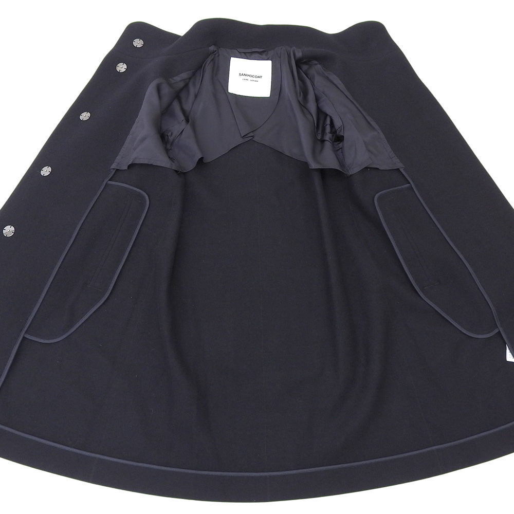Excellent condition Super 140's 100% Wool Stand Collar Coat Women's Navy 34 T1B50-027-29 Coat 34 Women's