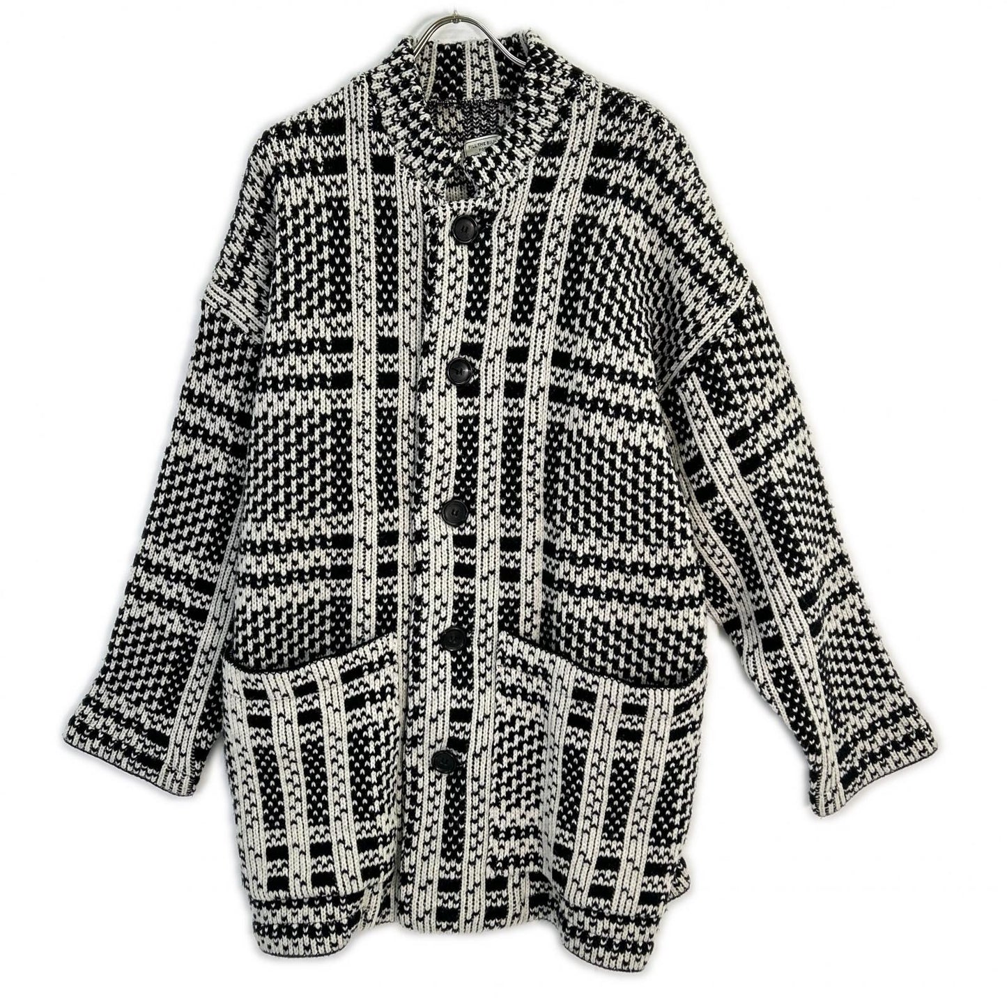 Black x White Stand Collar Knit Jacket Jacket F Men's