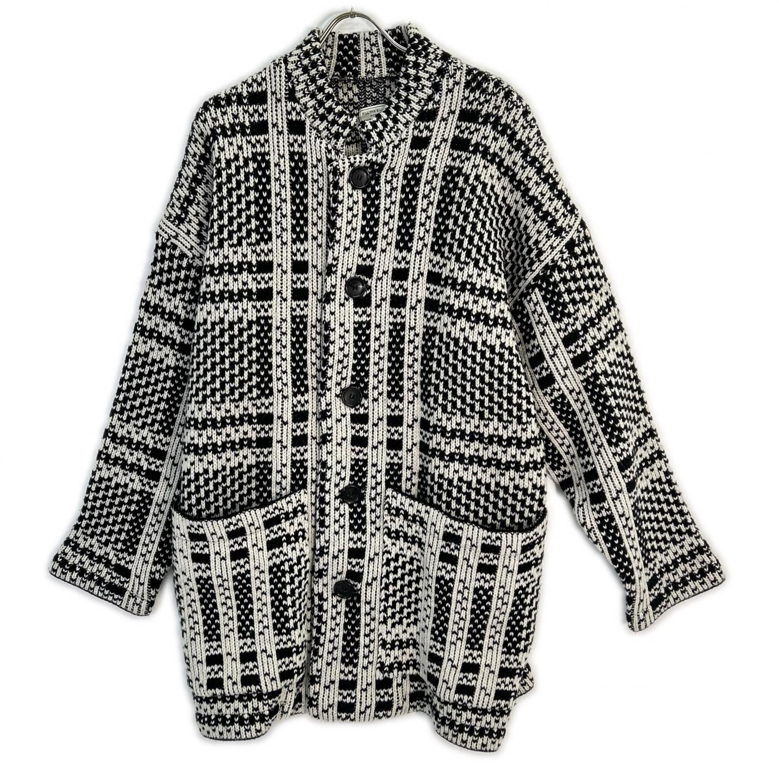 Black x White Stand Collar Knit Jacket Jacket F Men's