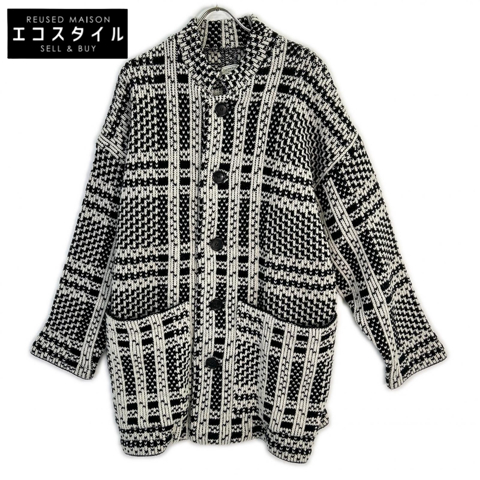 Black x White Stand Collar Knit Jacket Jacket F Men's