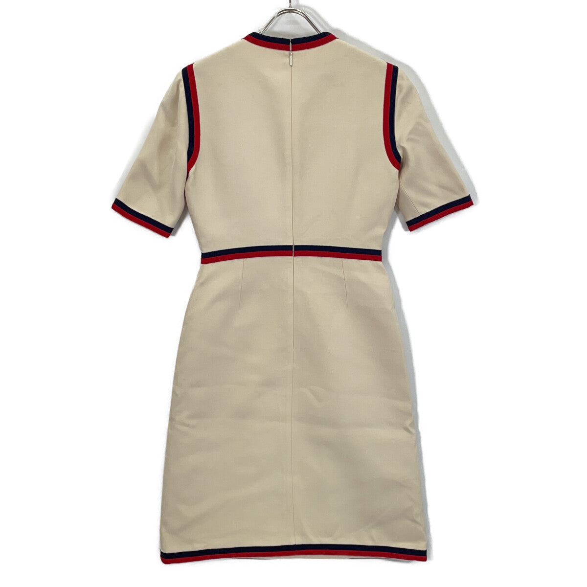 GUCCI 475850 2018 White Interlocking G Pearl Button Web Trim Dress