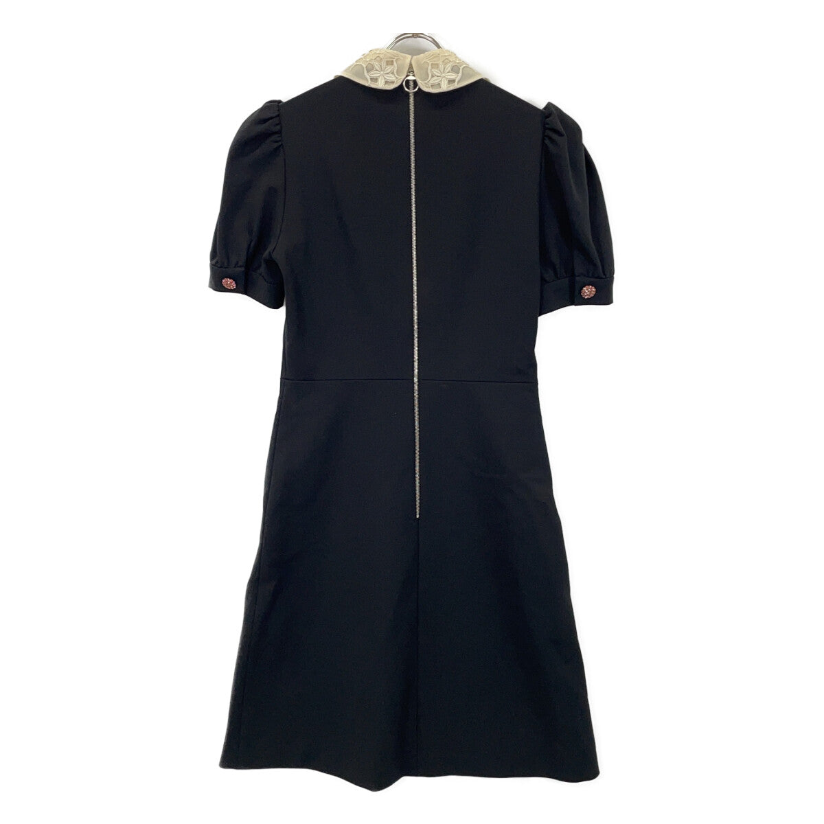 GUCCI 467502 Black x Pink Embroidered Lace Collar Ribbon Design Short Sleeve Dress