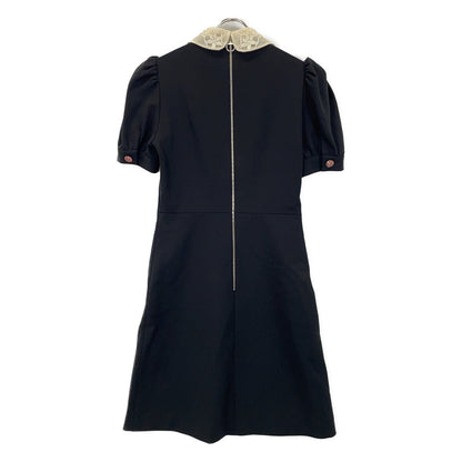 GUCCI 467502 Black x Pink Embroidered Lace Collar Ribbon Design Short Sleeve Dress