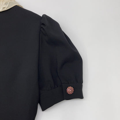 GUCCI 467502 Black x Pink Embroidered Lace Collar Ribbon Design Short Sleeve Dress