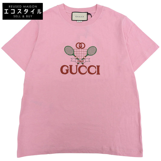 GUCCI グッチ 新品同様 テニス 刺しゅう ロゴ Tシャツ トップス レディース ピンク S 580762 トップス