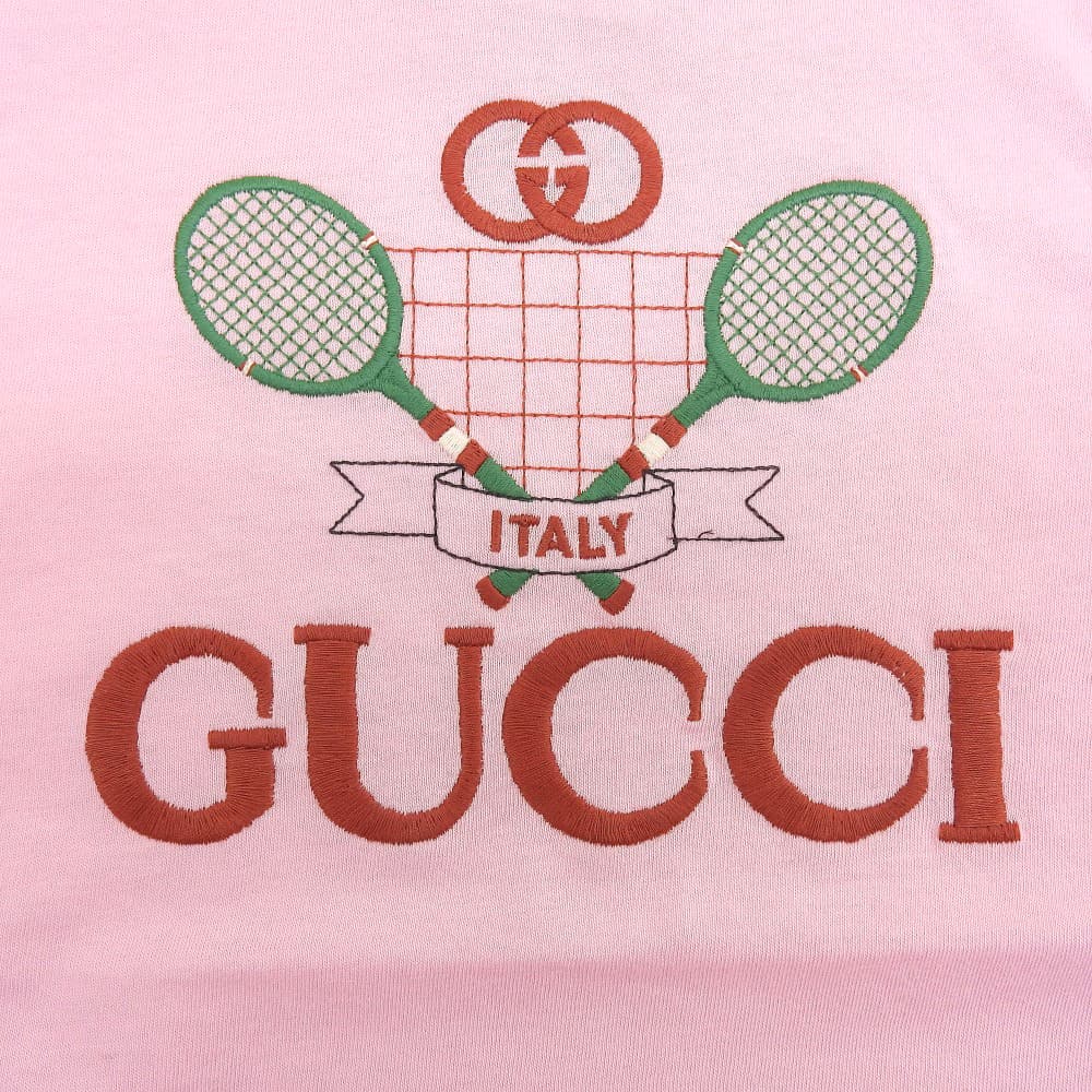 Gucci New Tennis Embroidery Logo T-shirt Top Women's Pink S 580762 Top