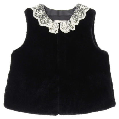 LEMONPLET レモンプレット FAUX FUR KIRE LACE DETAIL VEST エコファーベスト レディース ブラック S ベスト