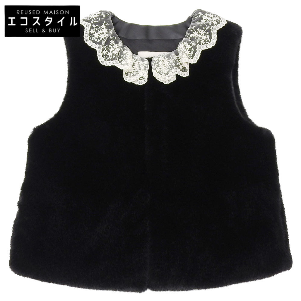 LEMONPLET レモンプレット FAUX FUR KIRE LACE DETAIL VEST エコファーベスト レディース ブラック S ベスト