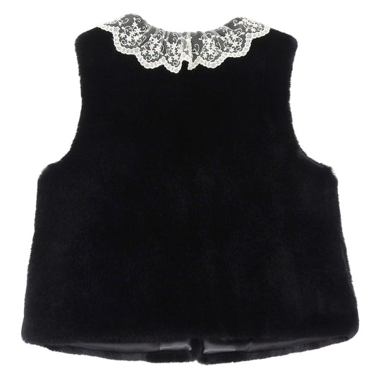 LEMONPLET レモンプレット FAUX FUR KIRE LACE DETAIL VEST エコファーベスト レディース ブラック S ベスト