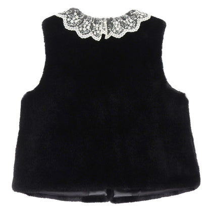 LEMONPLET レモンプレット FAUX FUR KIRE LACE DETAIL VEST エコファーベスト レディース ブラック S ベスト