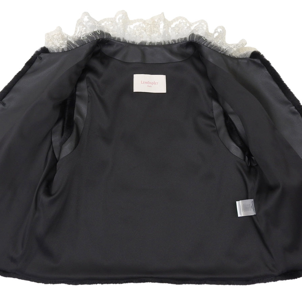 LEMONPLET レモンプレット FAUX FUR KIRE LACE DETAIL VEST エコファーベスト レディース ブラック S ベスト