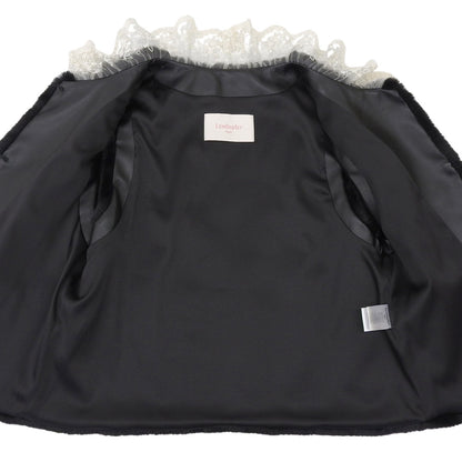 LEMONPLET レモンプレット FAUX FUR KIRE LACE DETAIL VEST エコファーベスト レディース ブラック S ベスト
