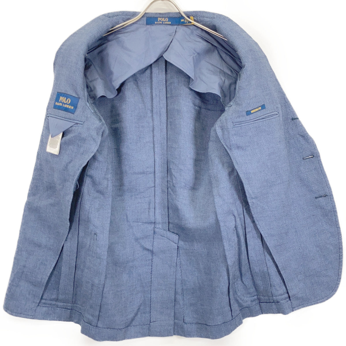 715966562001 Blue Linen x Rayon x Wool Modern Fit Center Vent 3B Tailored Jacket Jacket 34R Men's