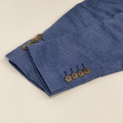 715966562001 Blue Linen x Rayon x Wool Modern Fit Center Vent 3B Tailored Jacket Jacket 34R Men's