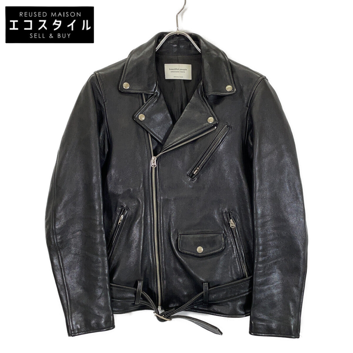 1715402811 Black Lambskin Vintage Leather Double Rider Jacket 170 Men's