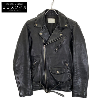 1715402811 Black Lambskin Vintage Leather Double Rider Jacket 170 Men's