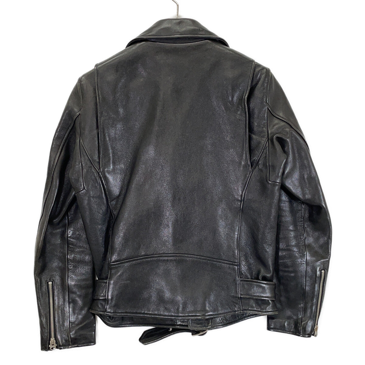 1715402811 Black Lambskin Vintage Leather Double Rider Jacket 170 Men's