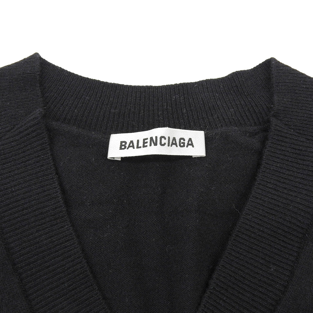 BALENCIAGA 巴黎世家 羊毛 BB标志刺绣 V领针织连衣裙 女士 黑色 S 599890 19年 连衣裙