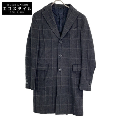 7050 ﾀﾞｰｸｸﾞﾚｰ ﾁｪｯｸ ｳｰﾙ×ｶｼﾐﾔ ﾁｪｽﾀｰｺｰﾄ コート 46 メンズ