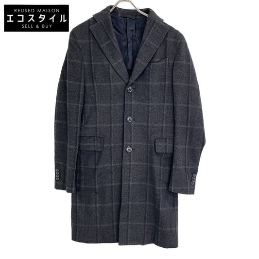 L.B.M.1911 エルビーエム1911 7050 ダークグレー チェック ウール×カシミヤ チェスターコート コート