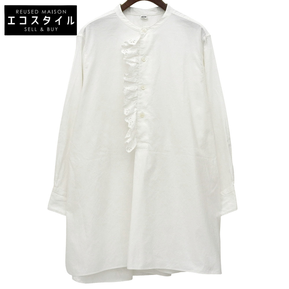 45R Forty Five R Like New Cotton Cutwork Lace Frill Tunic Shirt Blouse Top Women's White 1 5123027 Top