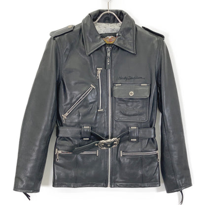 HARLEY DAVIDSON ハーレーダビッドソン 9406 ブラック スタッズ装飾 バックエンボスロゴ ベルテッドレザーライダースジャケット ジャケット