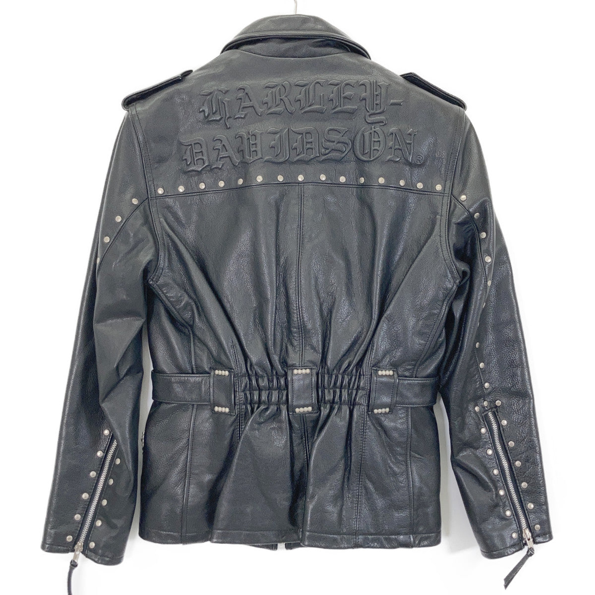 HARLEY DAVIDSON ハーレーダビッドソン 9406 ブラック スタッズ装飾 バックエンボスロゴ ベルテッドレザーライダースジャケット ジャケット