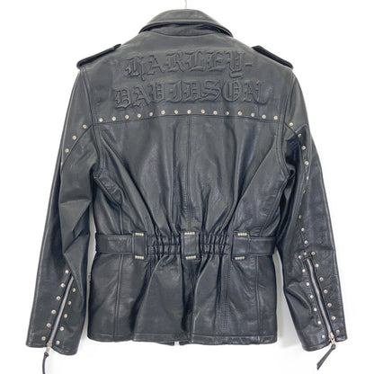 HARLEY DAVIDSON ハーレーダビッドソン 9406 ブラック スタッズ装飾 バックエンボスロゴ ベルテッドレザーライダースジャケット ジャケット
