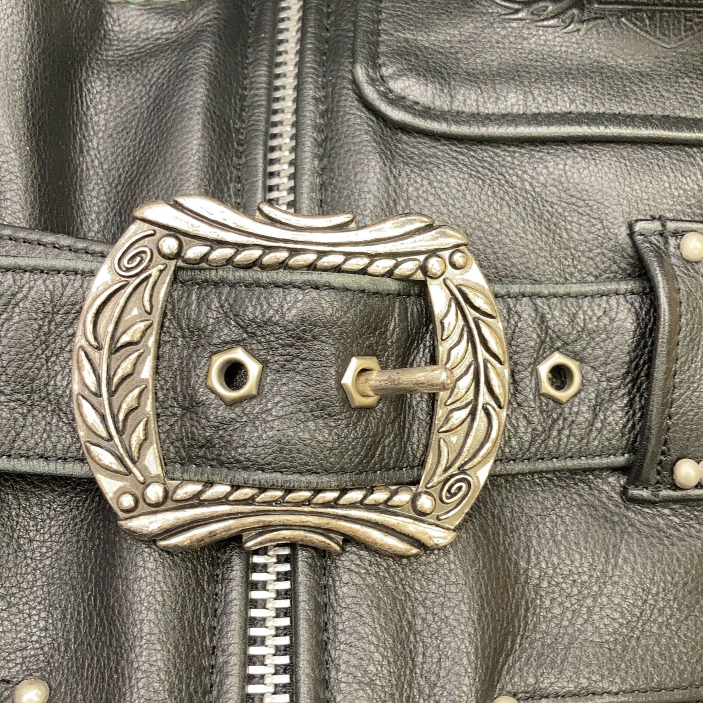 HARLEY DAVIDSON ハーレーダビッドソン 9406 ブラック スタッズ装飾 バックエンボスロゴ ベルテッドレザーライダースジャケット ジャケット