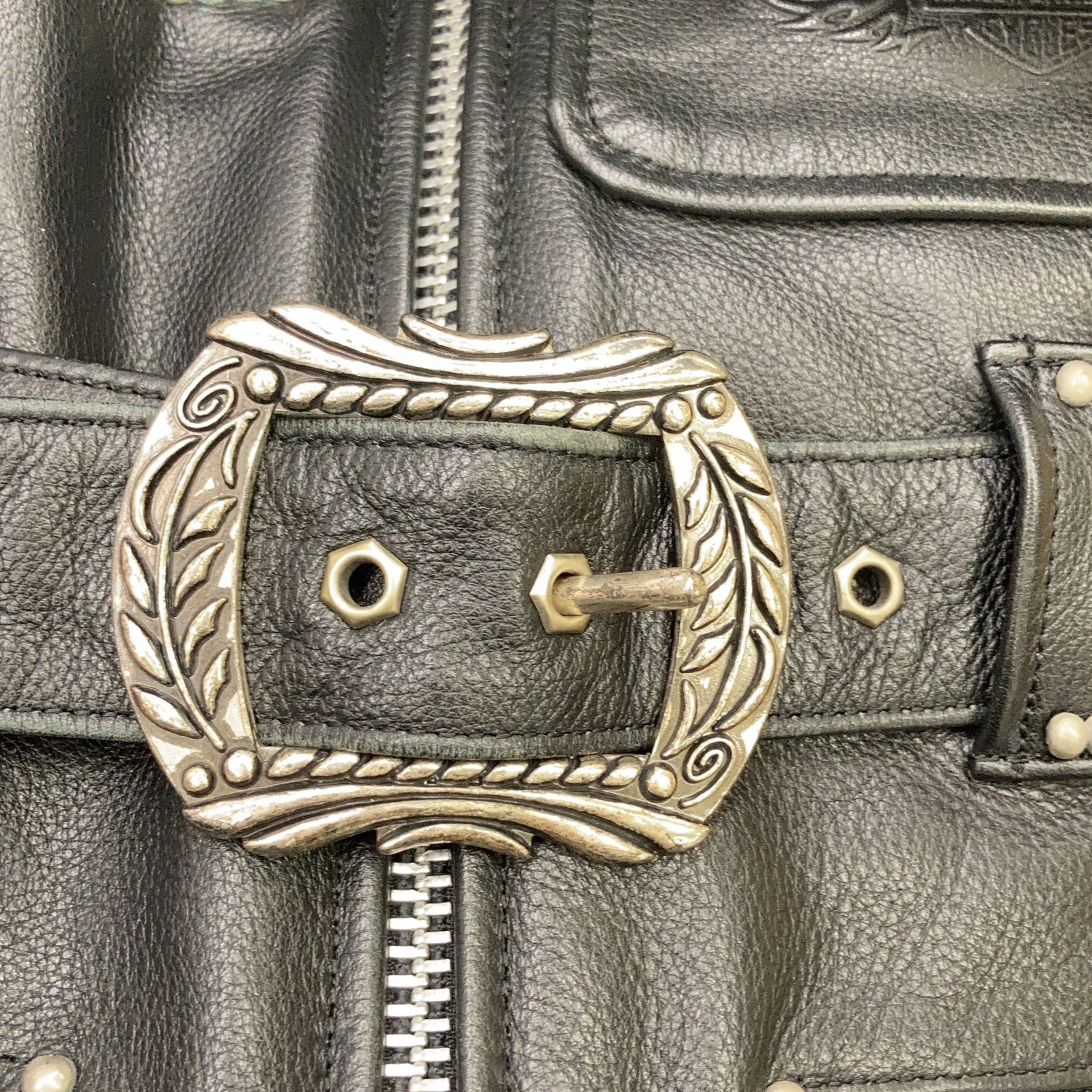 HARLEY DAVIDSON ハーレーダビッドソン 9406 ブラック スタッズ装飾 バックエンボスロゴ ベルテッドレザーライダースジャケット ジャケット