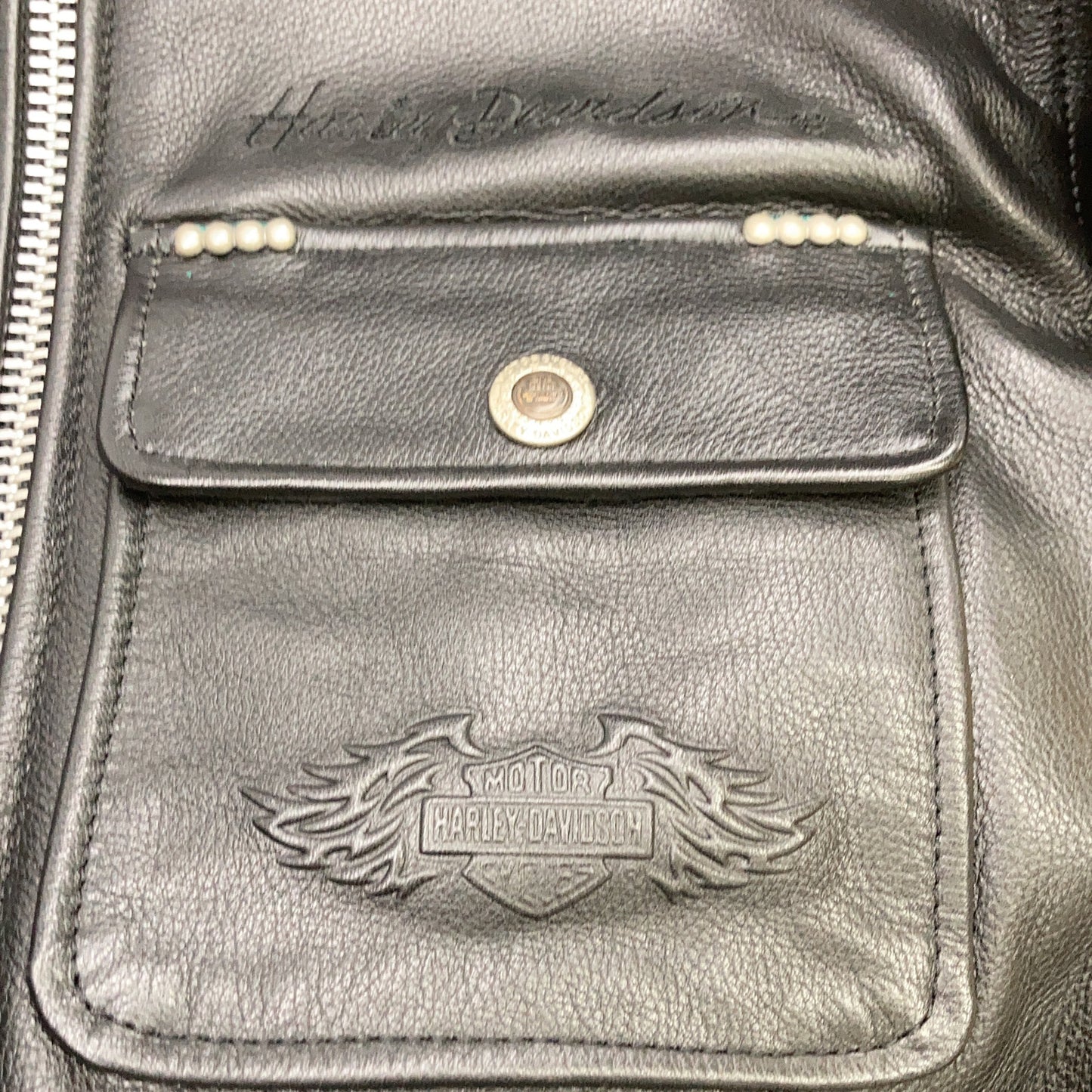 HARLEY DAVIDSON ハーレーダビッドソン 9406 ブラック スタッズ装飾 バックエンボスロゴ ベルテッドレザーライダースジャケット ジャケット