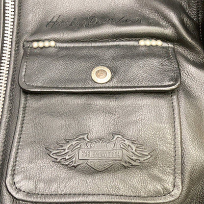 HARLEY DAVIDSON ハーレーダビッドソン 9406 ブラック スタッズ装飾 バックエンボスロゴ ベルテッドレザーライダースジャケット ジャケット