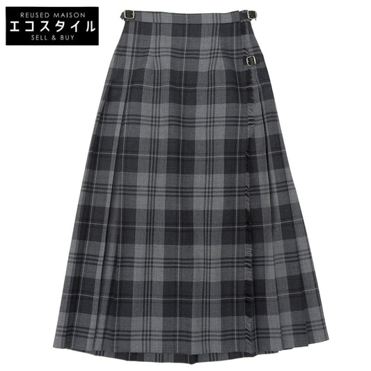 100% Wool Tartan Check Quilted Long Skirt, Women's, Gray, Size 42