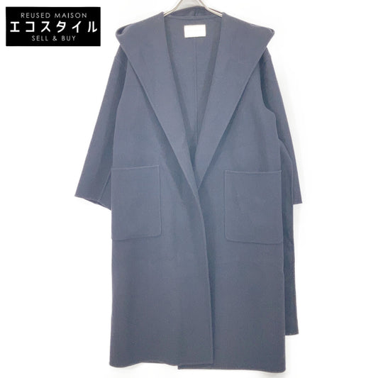 1525-234-4716 NAVY WOOL REVER HOODED COAT 38 WOMEN'S