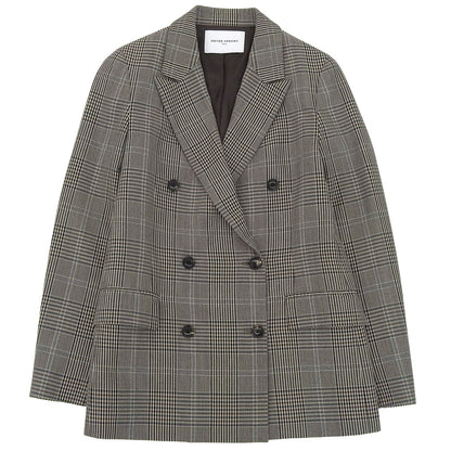 UNITED ARROWS ユナイテッドアローズ 美品 ウール グレンチェック ダブルブレスト テーラードジャケット 黒×茶系 36 1522-144-2840 ジャケット
