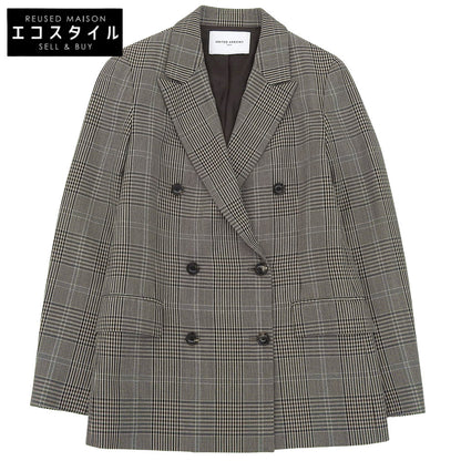UNITED ARROWS ユナイテッドアローズ 美品 ウール グレンチェック ダブルブレスト テーラードジャケット 黒×茶系 36 1522-144-2840 ジャケット