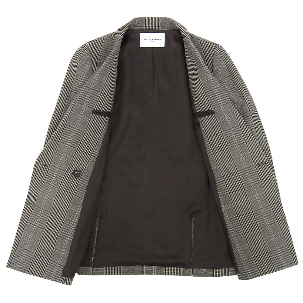 UNITED ARROWS ユナイテッドアローズ 美品 ウール グレンチェック ダブルブレスト テーラードジャケット 黒×茶系 36 1522-144-2840 ジャケット