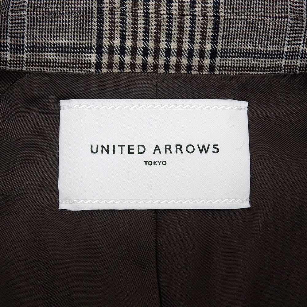 UNITED ARROWS ユナイテッドアローズ 美品 ウール グレンチェック ダブルブレスト テーラードジャケット 黒×茶系 36 1522-144-2840 ジャケット