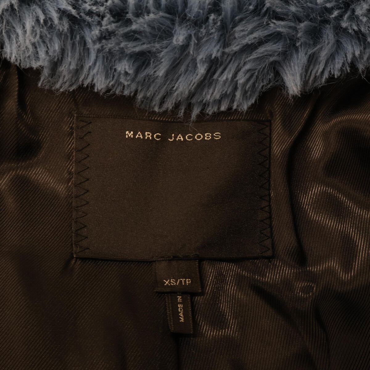 MARC JACOBS Made in 2018 Blue Plush Faux Fur Coat With Rounded Collar