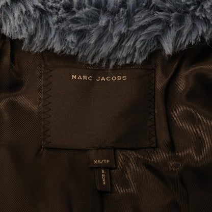 MARC JACOBS Made in 2018 Blue Plush Faux Fur Coat With Rounded Collar