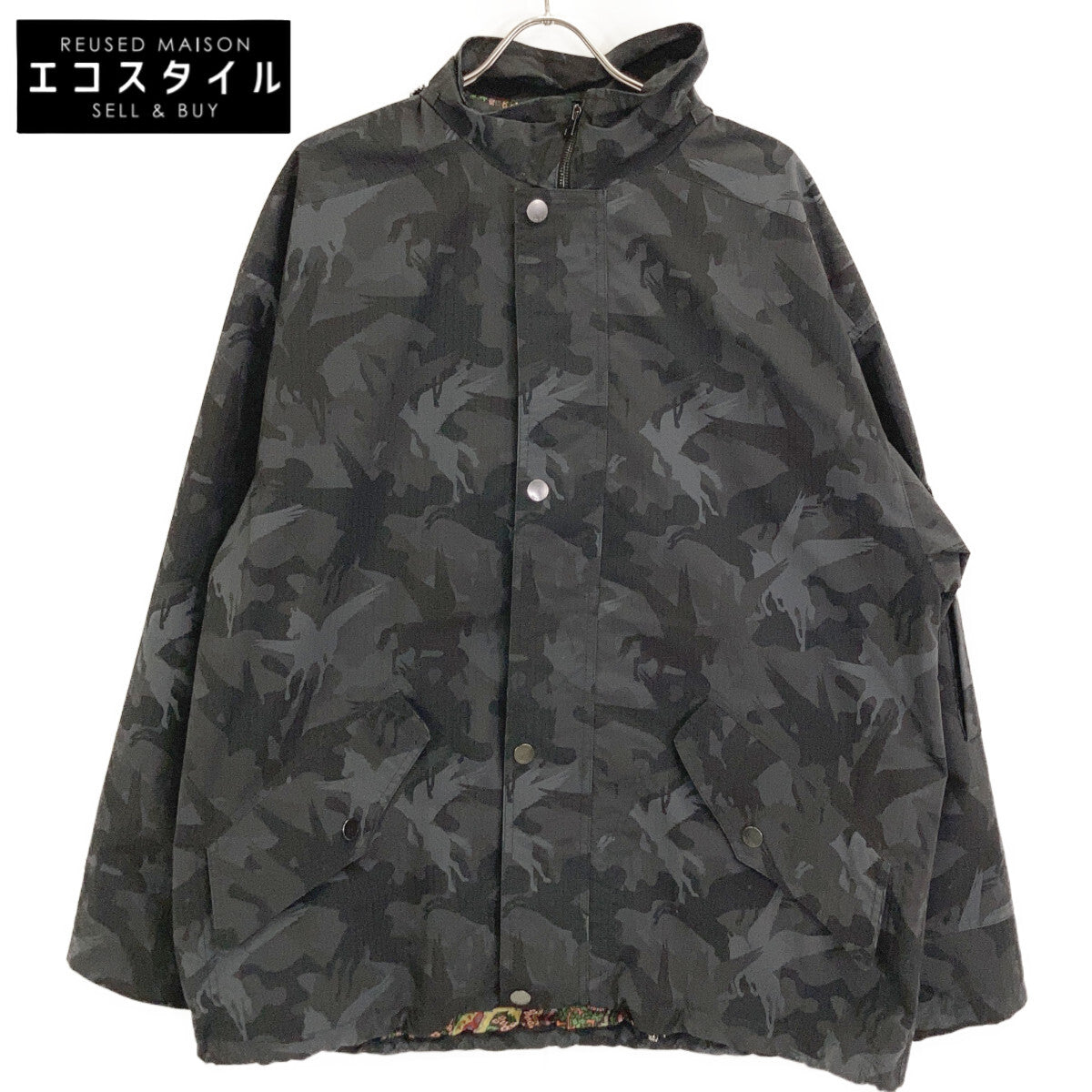 ETRO エトロ 221-1S992-1172 ブラック ナイロン カモフラ×ペイズリー フーデッドジップブルゾン ジャケット