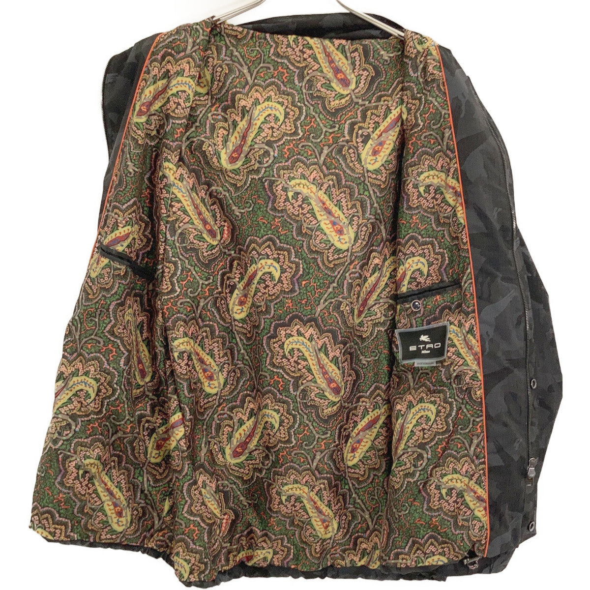 ETRO エトロ 221-1S992-1172 ブラック ナイロン カモフラ×ペイズリー フーデッドジップブルゾン ジャケット
