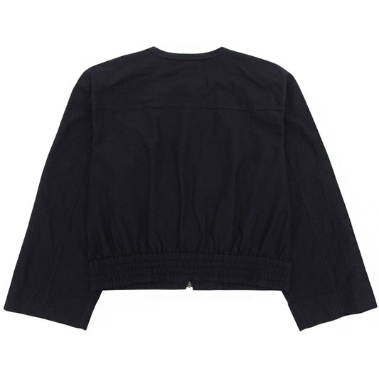 美品 コットン×ナイロン ワイドスリーブ ノーカラー ウォッシャブルジップ ブルゾン 黒 03-4204110 24SS ジャケット S32 レディース