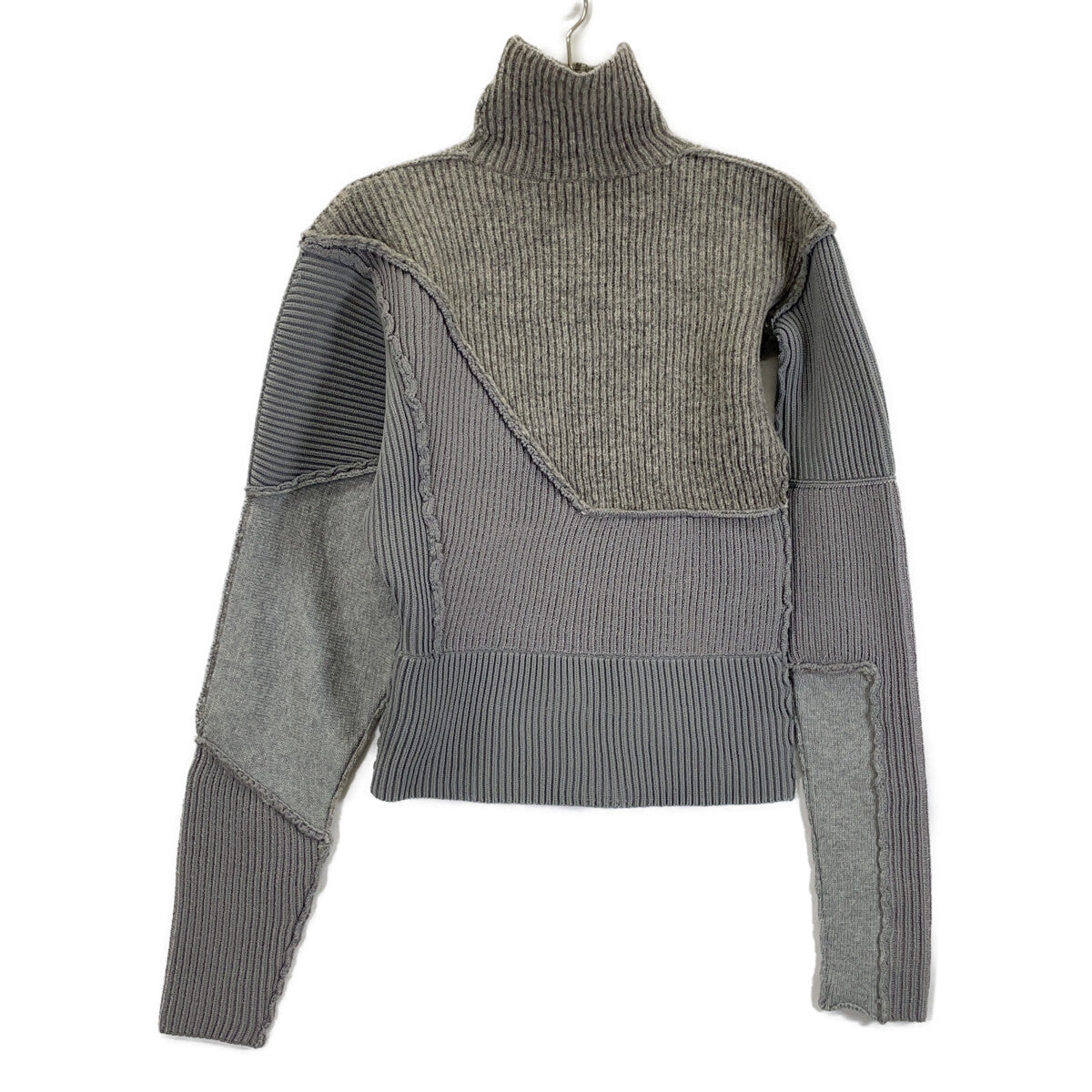 0224010507 Gray Wool-blend Paneled Turtleneck Rib-knit Pullover Top F Women's
