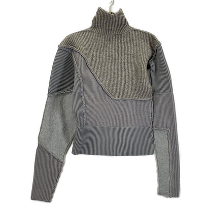 0224010507 Gray Wool-blend Paneled Turtleneck Rib-knit Pullover Top F Women's