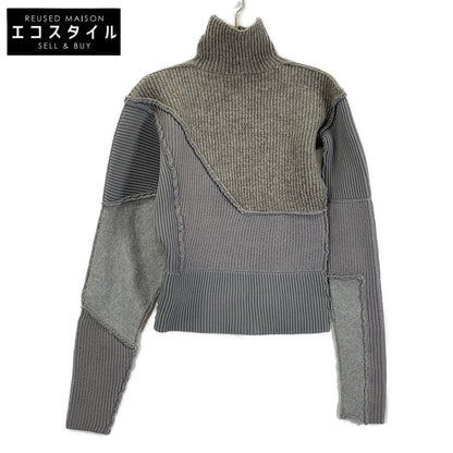 0224010507 Gray Wool-blend Paneled Turtleneck Rib-knit Pullover Top F Women's