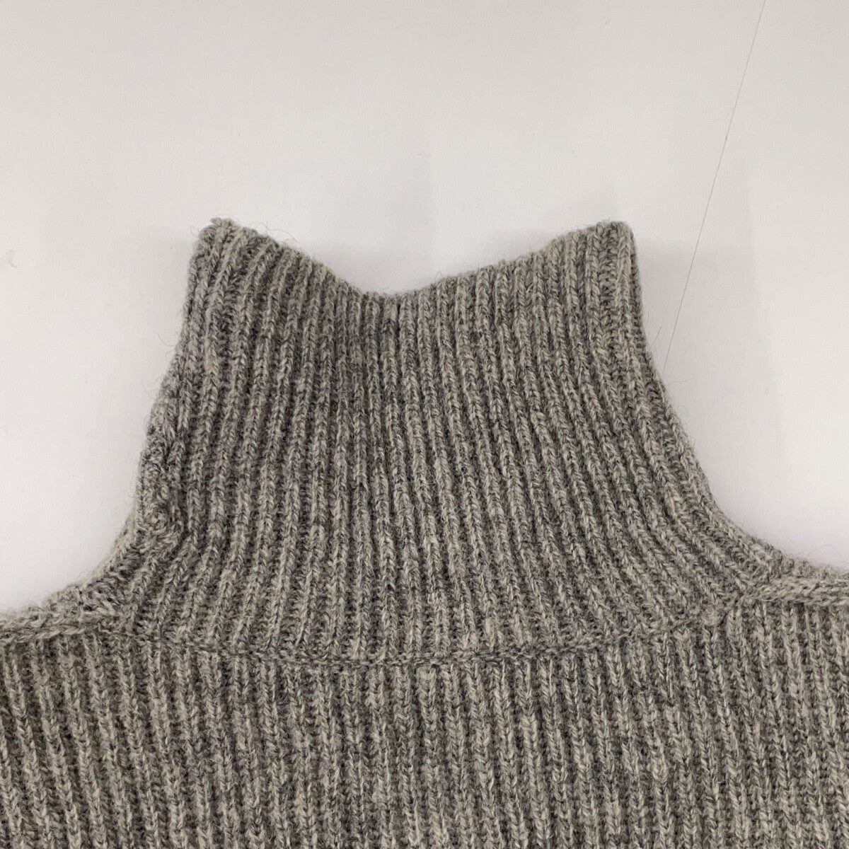 0224010507 Gray Wool-blend Paneled Turtleneck Rib-knit Pullover Top F Women's