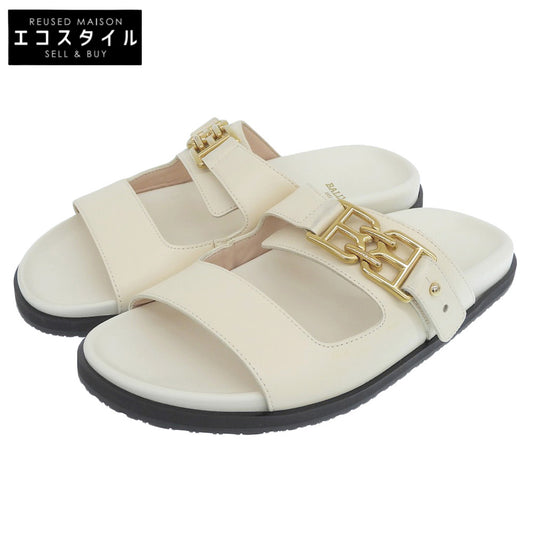 BALLY バリー 新品同様 EMMA FLAT レザー BB金具 ダブルストラップ サンダル レディース アイボリー 37 シューズ